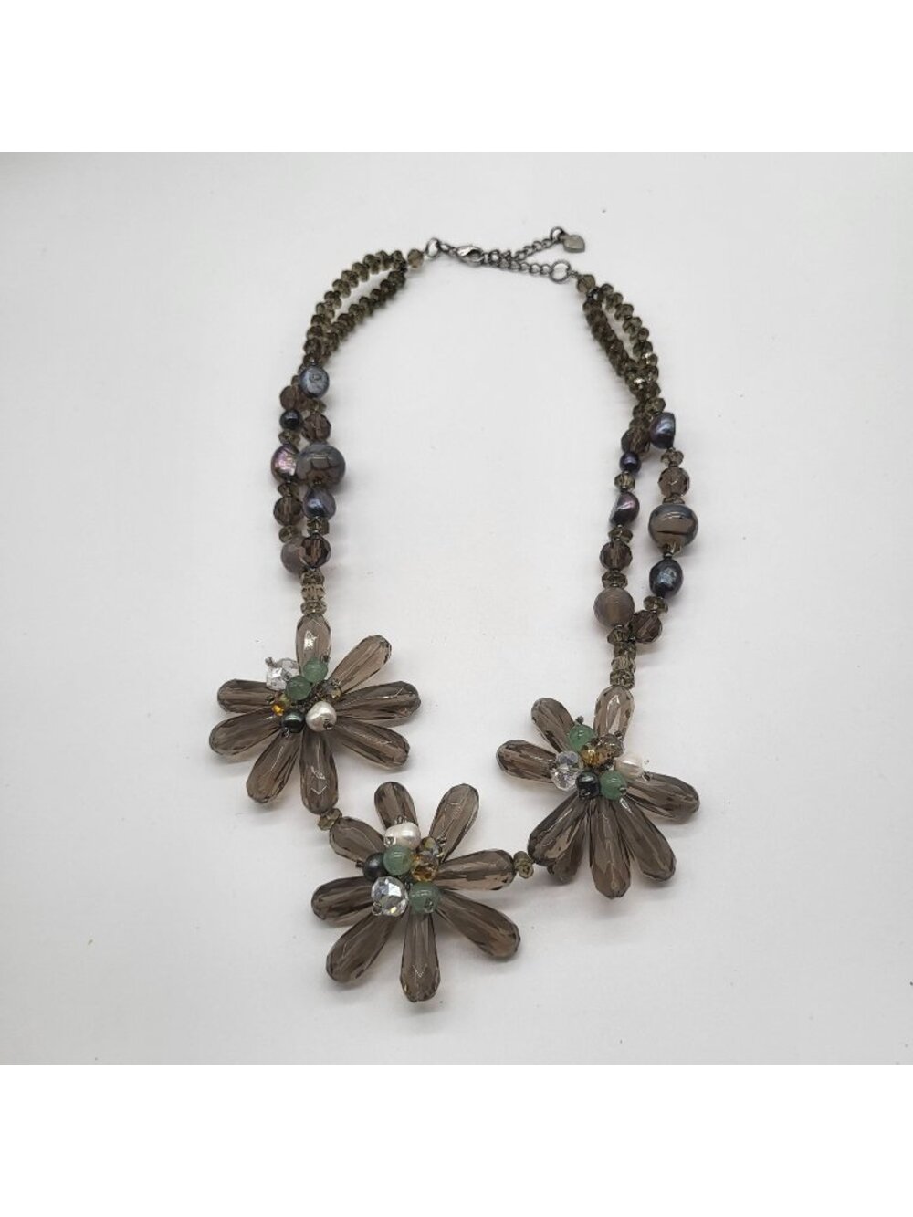VTG Nakamol Thailand Handmade Floral Necklace Wire Wrapped Beaded Statement